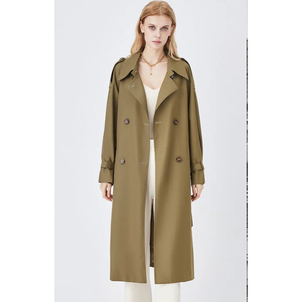 Belted Windproof Calf-Length Trench Coat