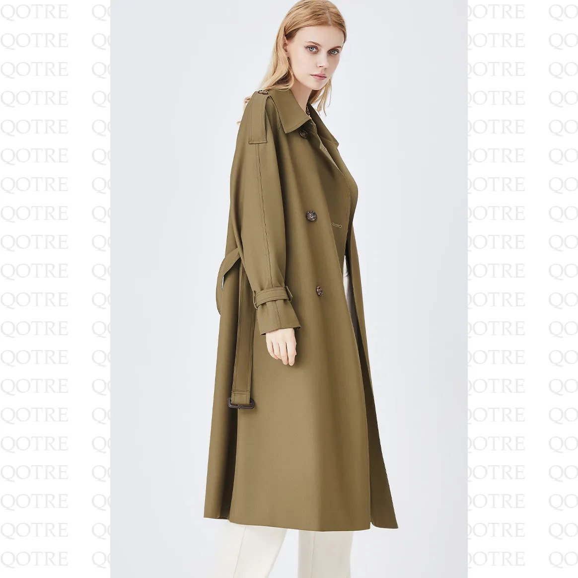 Belted Windproof Calf-Length Trench Coat