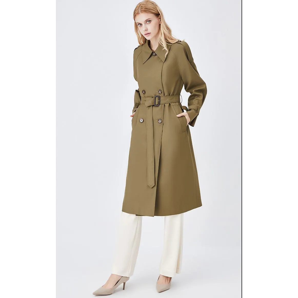 Belted Windproof Calf-Length Trench Coat