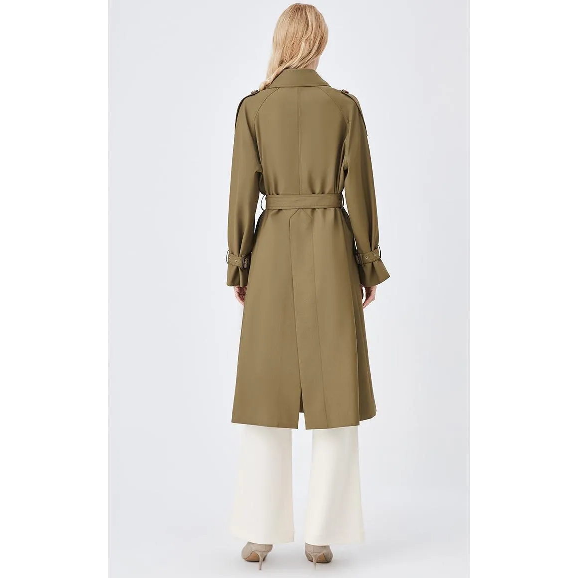 Belted Windproof Calf-Length Trench Coat