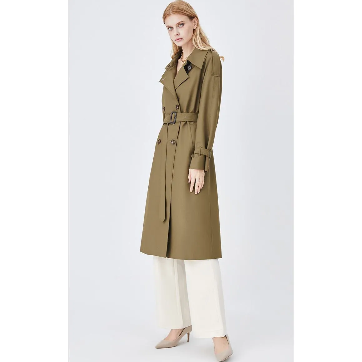 Belted Windproof Calf-Length Trench Coat