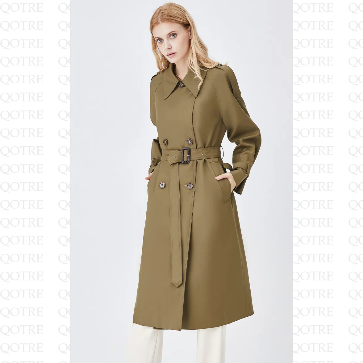 Belted Windproof Calf-Length Trench Coat