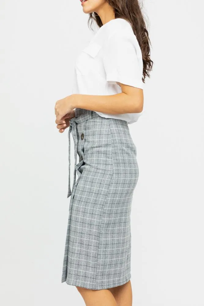 Beverly Plaid Skirt in Grey