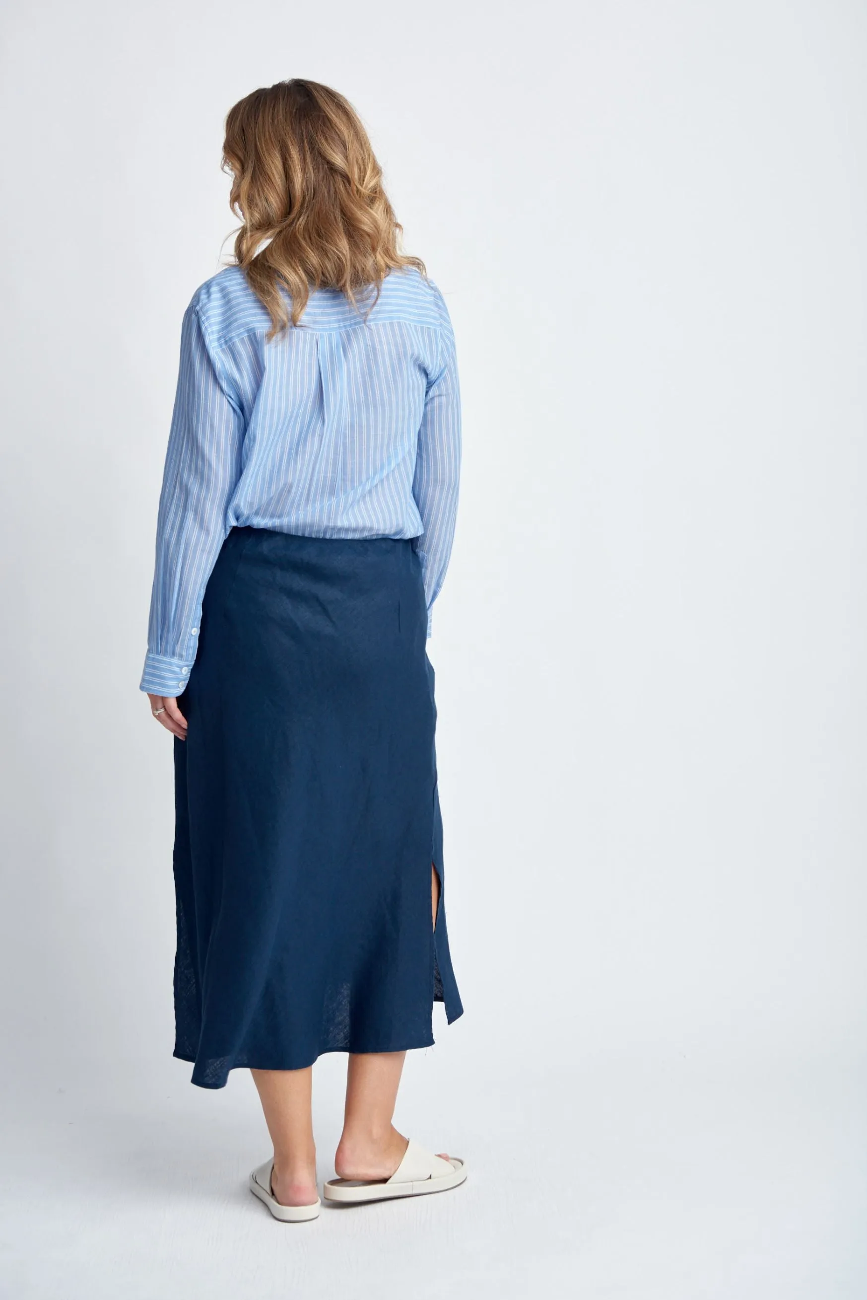 Bias Cut Linen Skirt Navy