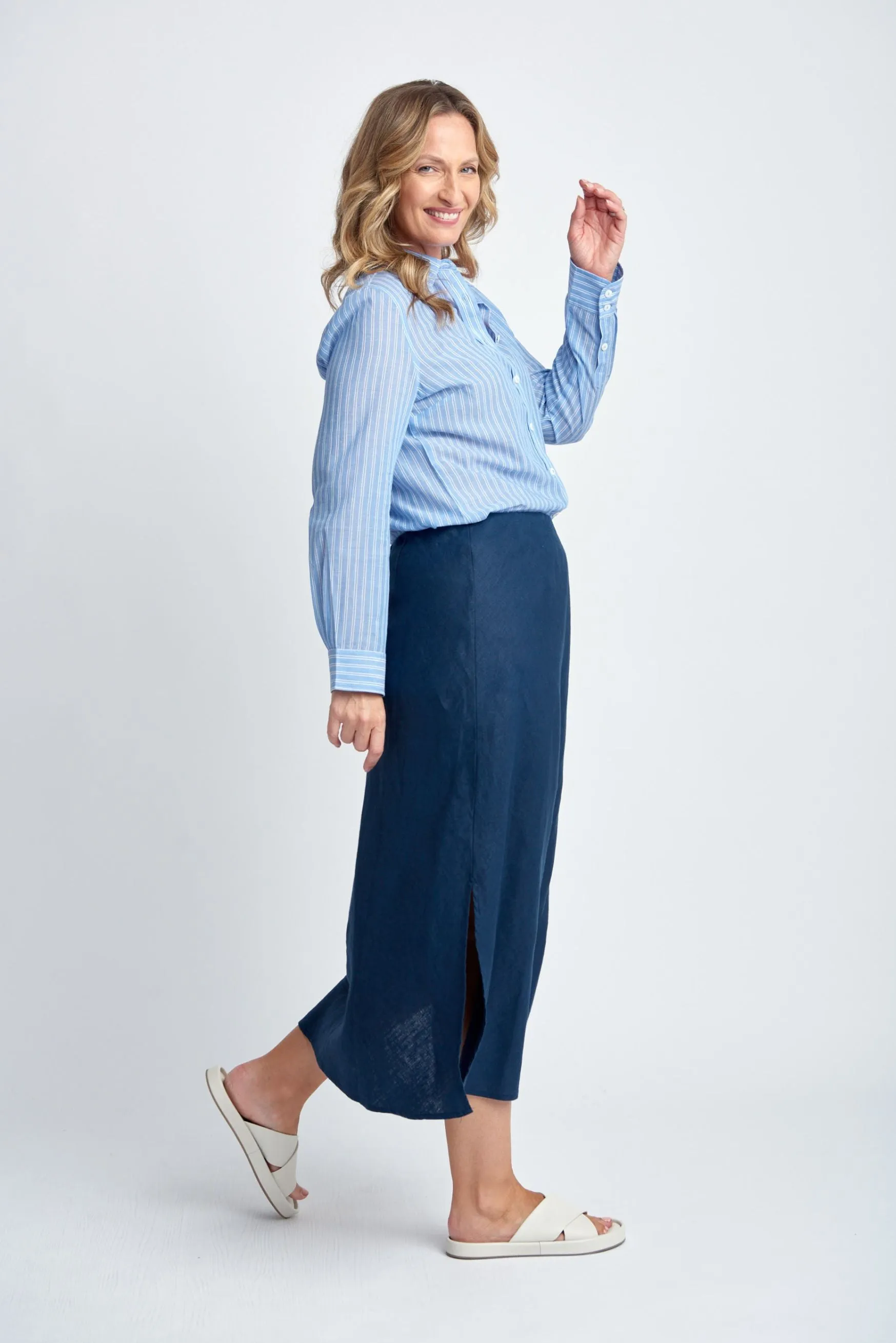 Bias Cut Linen Skirt Navy