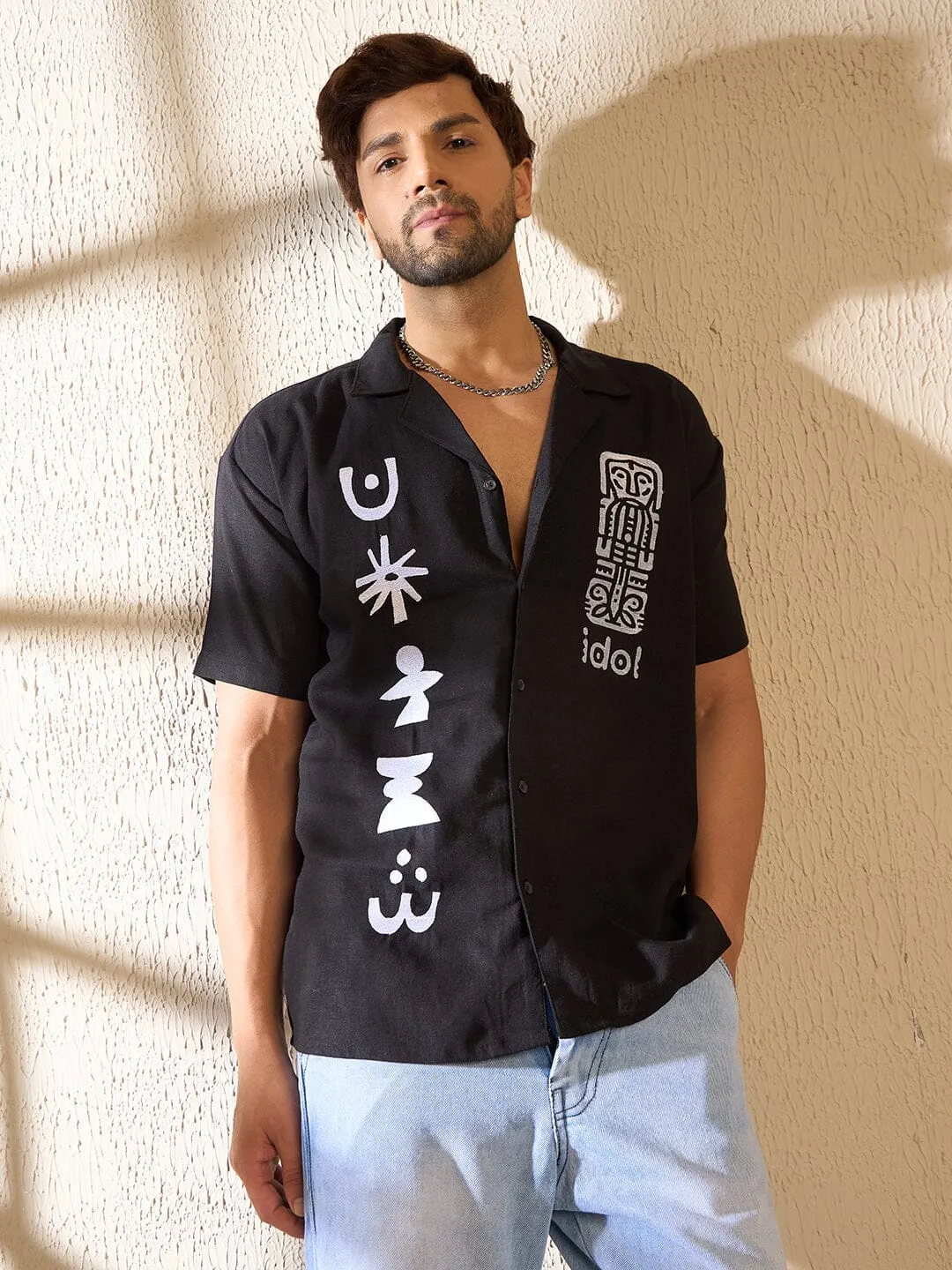 Black Elements Embroidered Cuban Shirt