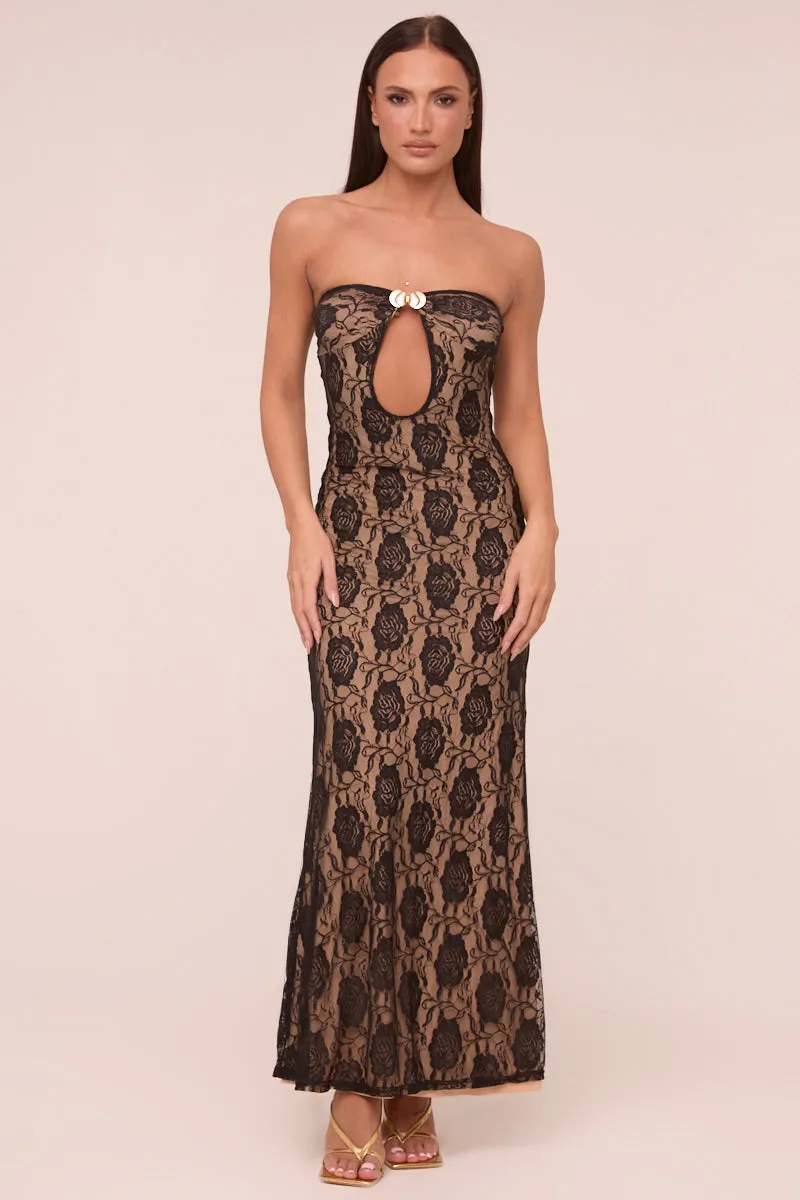 Black Lace Bandeau Metal Trim Maxi Dress - Lucy