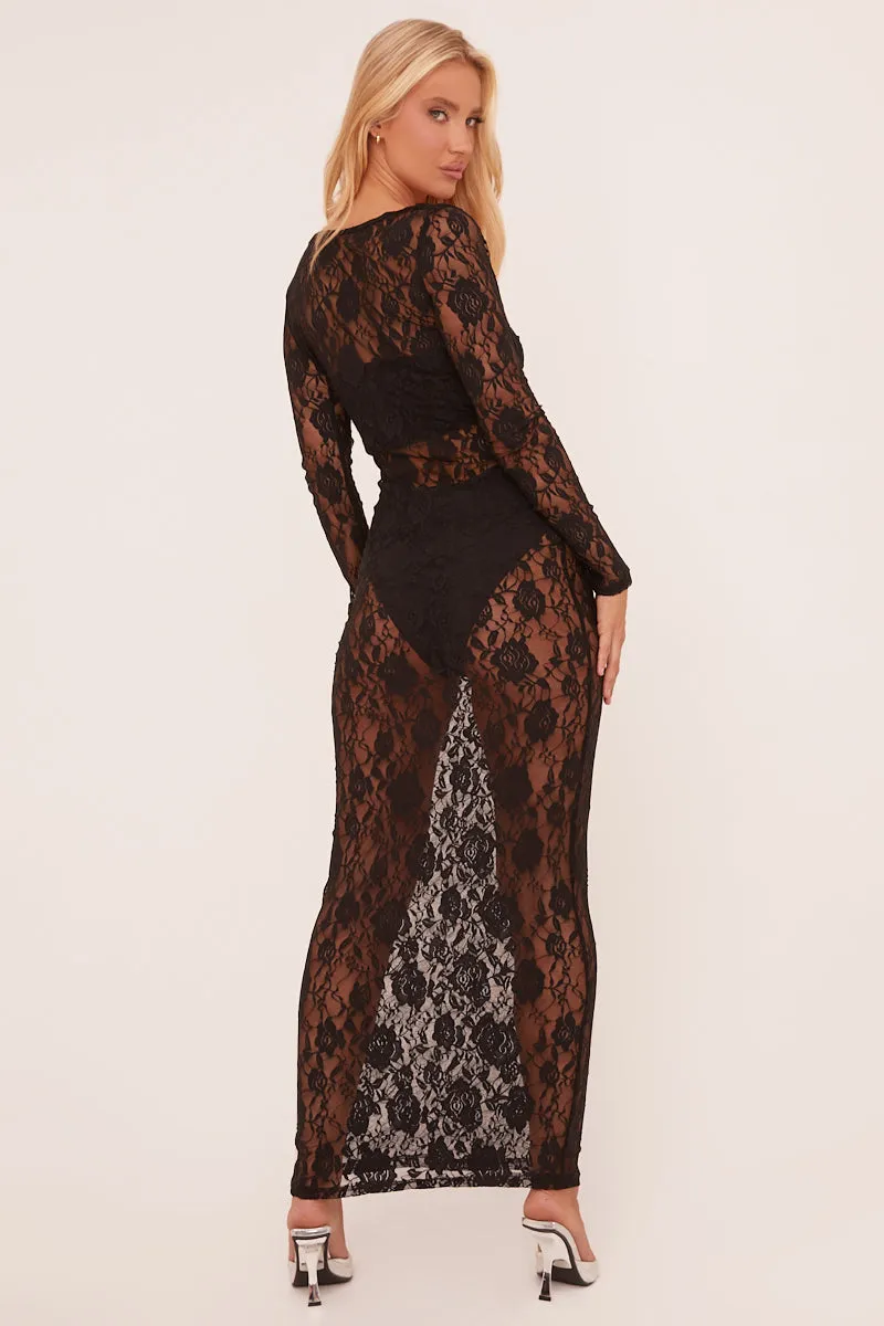 Black Lace Cut Out Detail Maxi Dress - Joshua