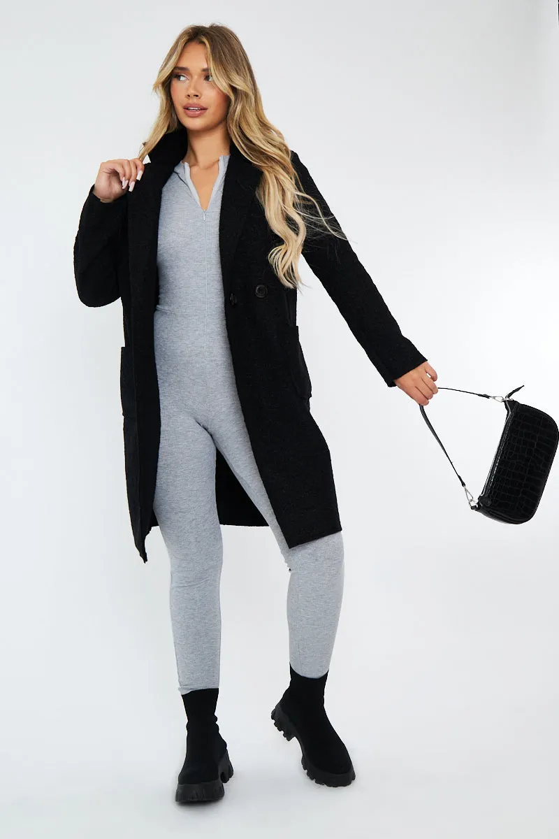 Black Mid Length Teddy Coat - Madelin