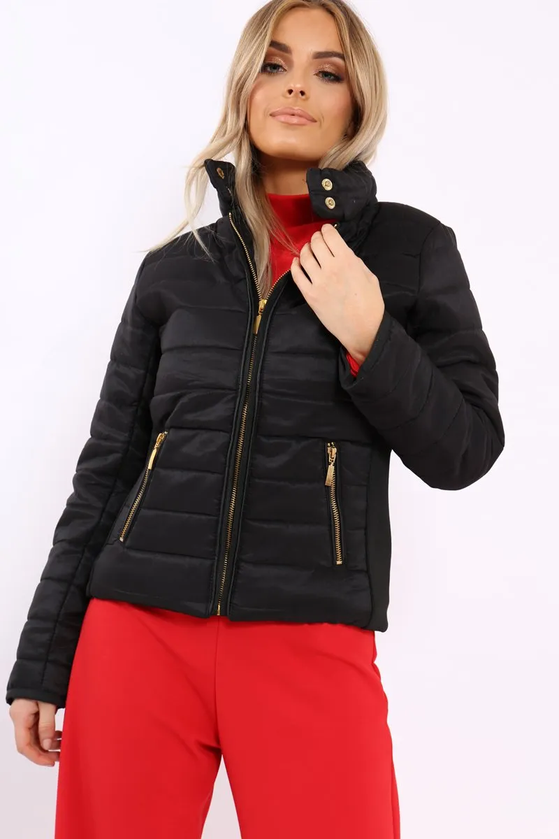 Black Padded Coat with Side Panel Detail  - Tallula