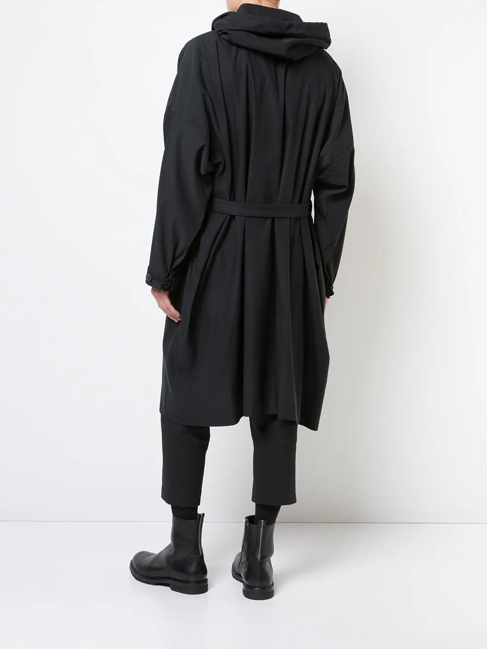 Black Paper Twill Hooded Trench Coat