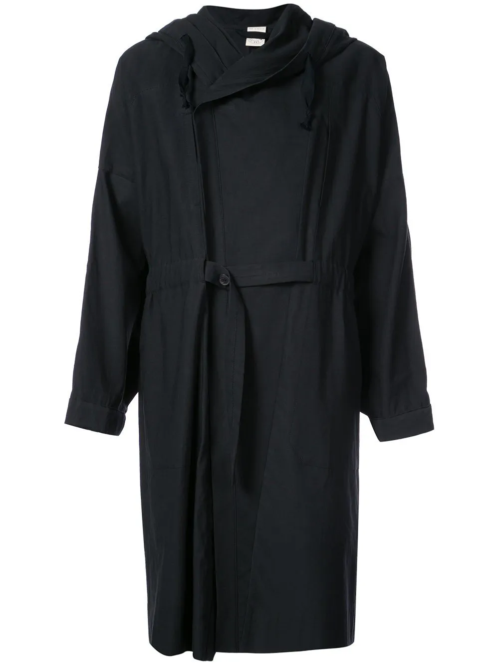 Black Paper Twill Hooded Trench Coat