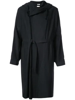 Black Paper Twill Hooded Trench Coat