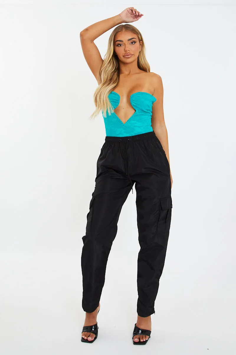 Black Slit Hem Shell Cargo Joggers - Kasey