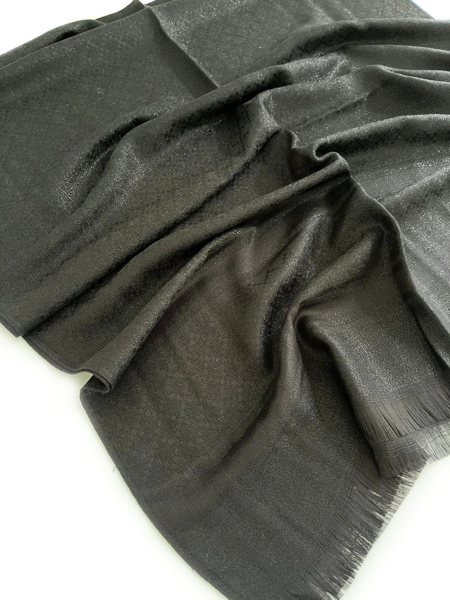 BLACK SPARKLY METALLIC EVENING SHAWL SCARF