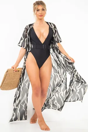 Black Zebra Print Chiffon Plunge Tie Front Maxi Dress - Tessa