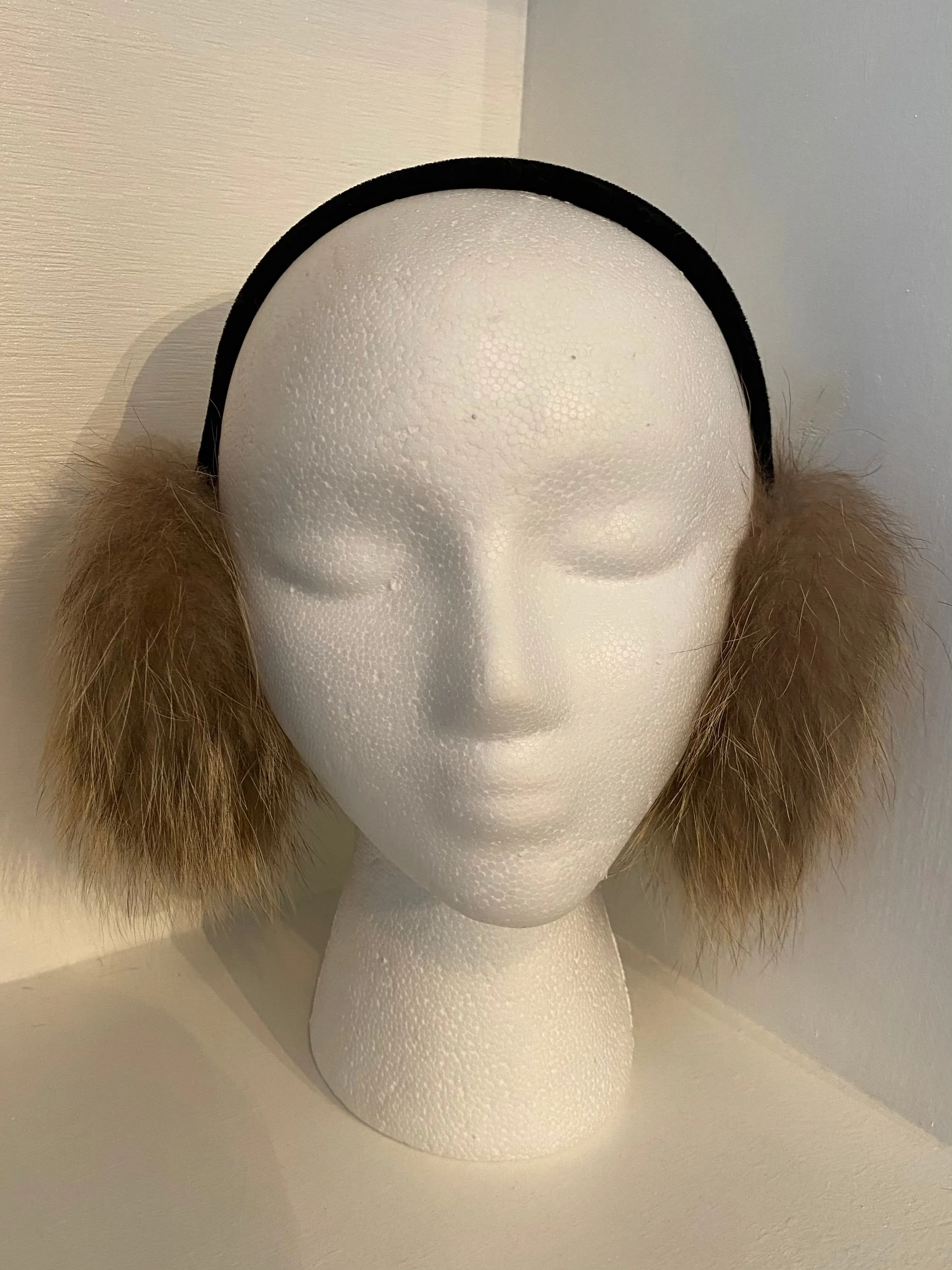 Blonde Mink Earmuffs with Black Velvet Band