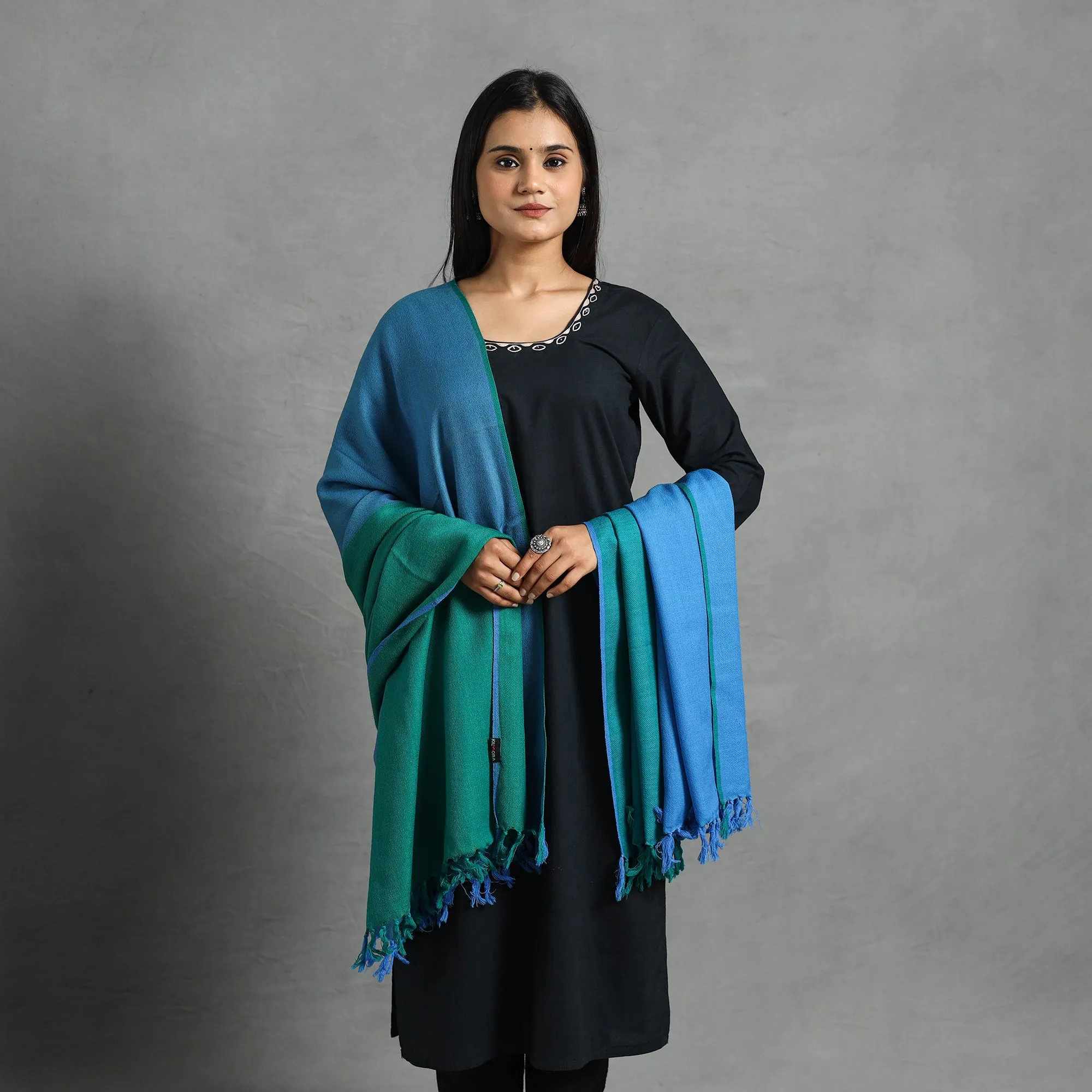 Blue - Kumaun Handwoven Pure Merino Wool Shawl for Women 17