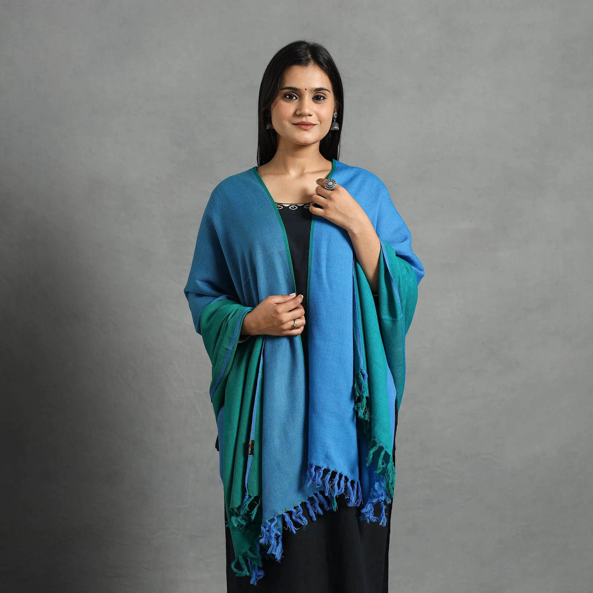 Blue - Kumaun Handwoven Pure Merino Wool Shawl for Women 17