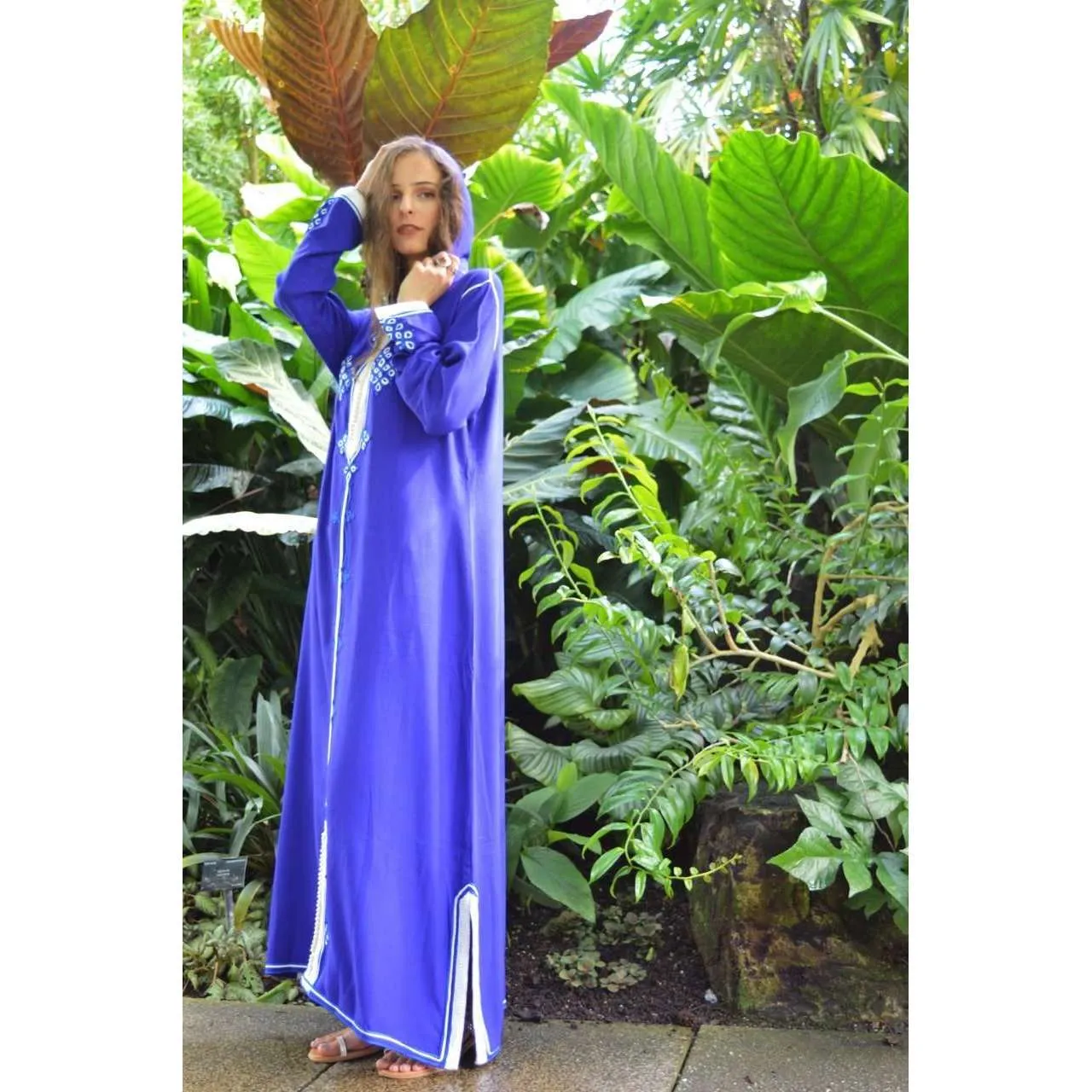 Blue Moroccan Lella Djileba Hood Lounge Kaftan Caftan