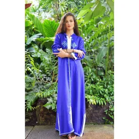 Blue Moroccan Lella Djileba Hood Lounge Kaftan Caftan