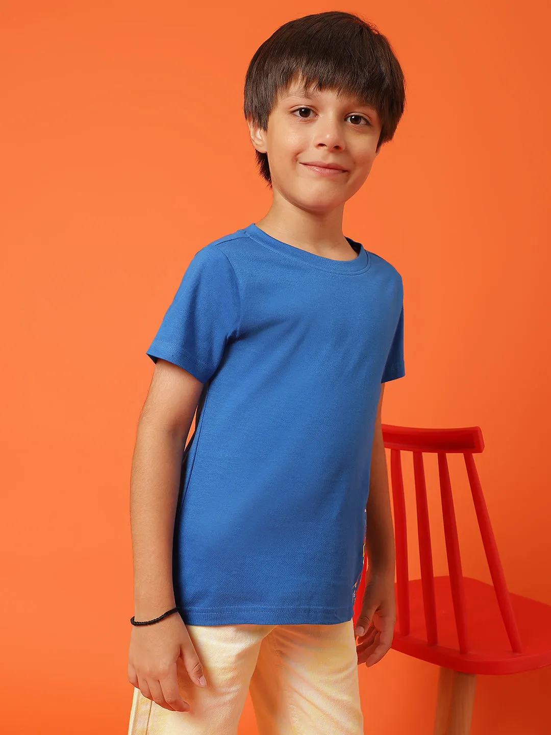 Boys Royal Blue Cotton Regular Printed T-shirt