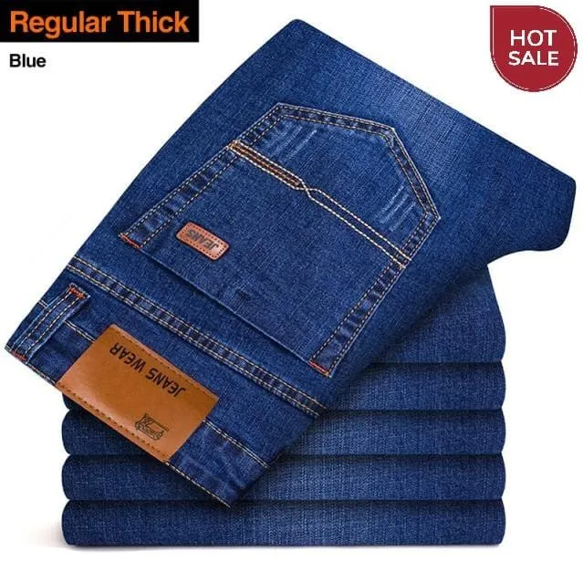 Brother Wang Men Jeans Business Casual Light Blue Elastic Force Fashion Denim Jeans Trousers Male Brand Pants