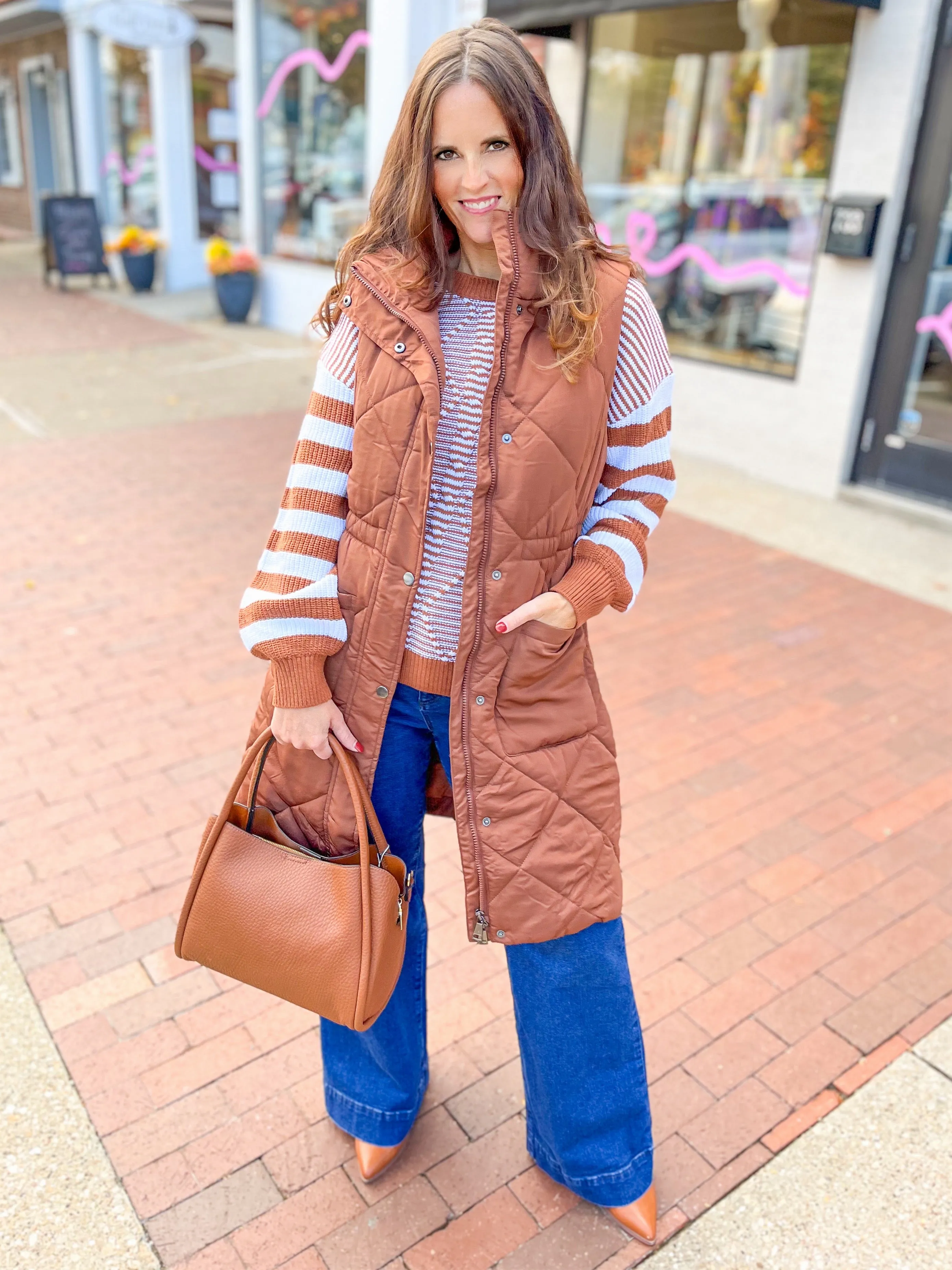 Brown Quilted Duster Puffer Vest