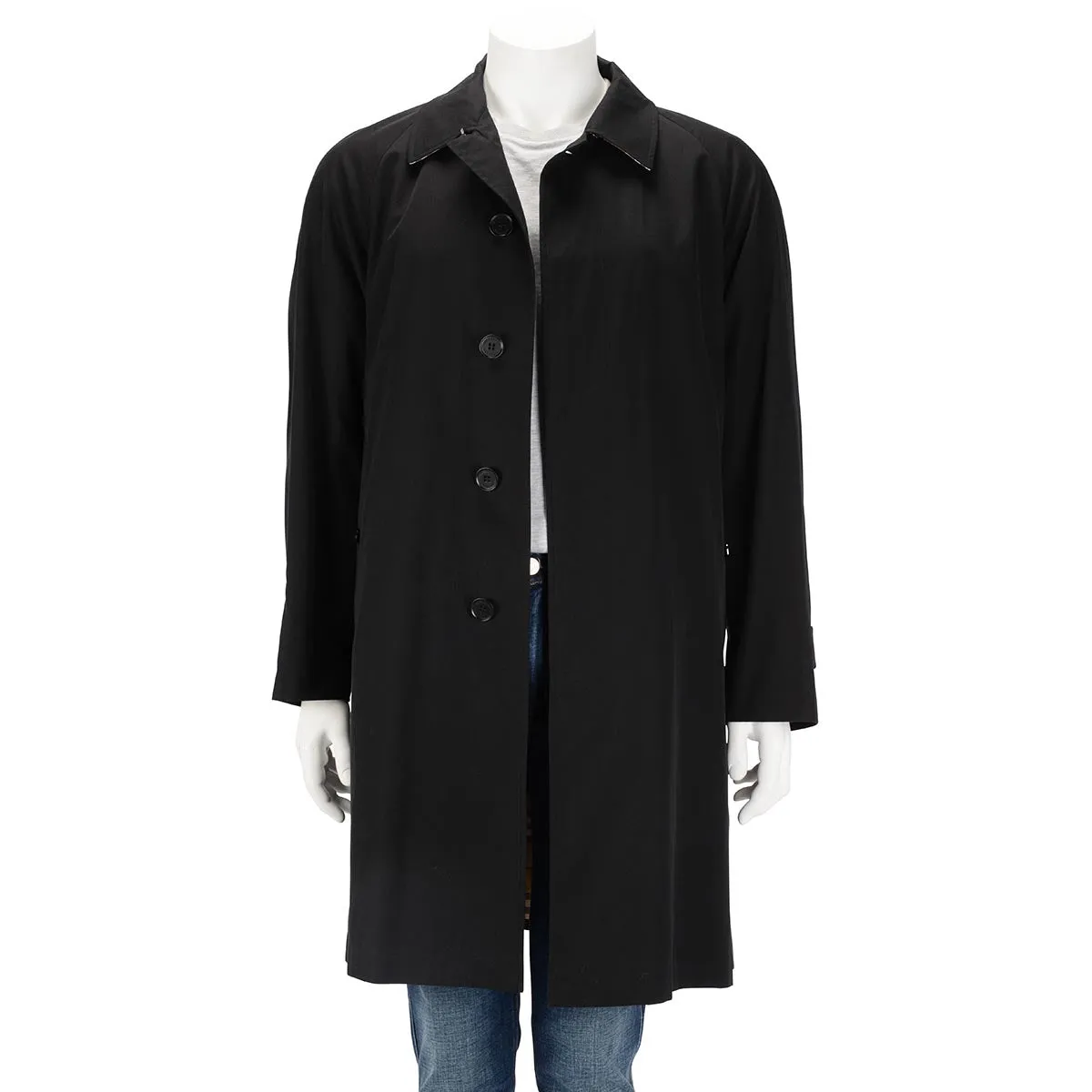 Burberry Black Cotton Check Trench Coat 52