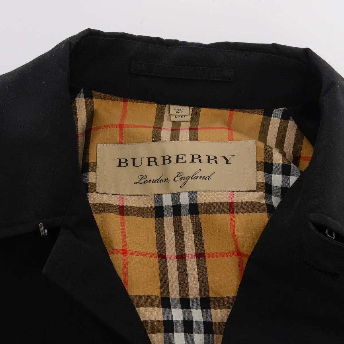 Burberry Black Cotton Check Trench Coat 52