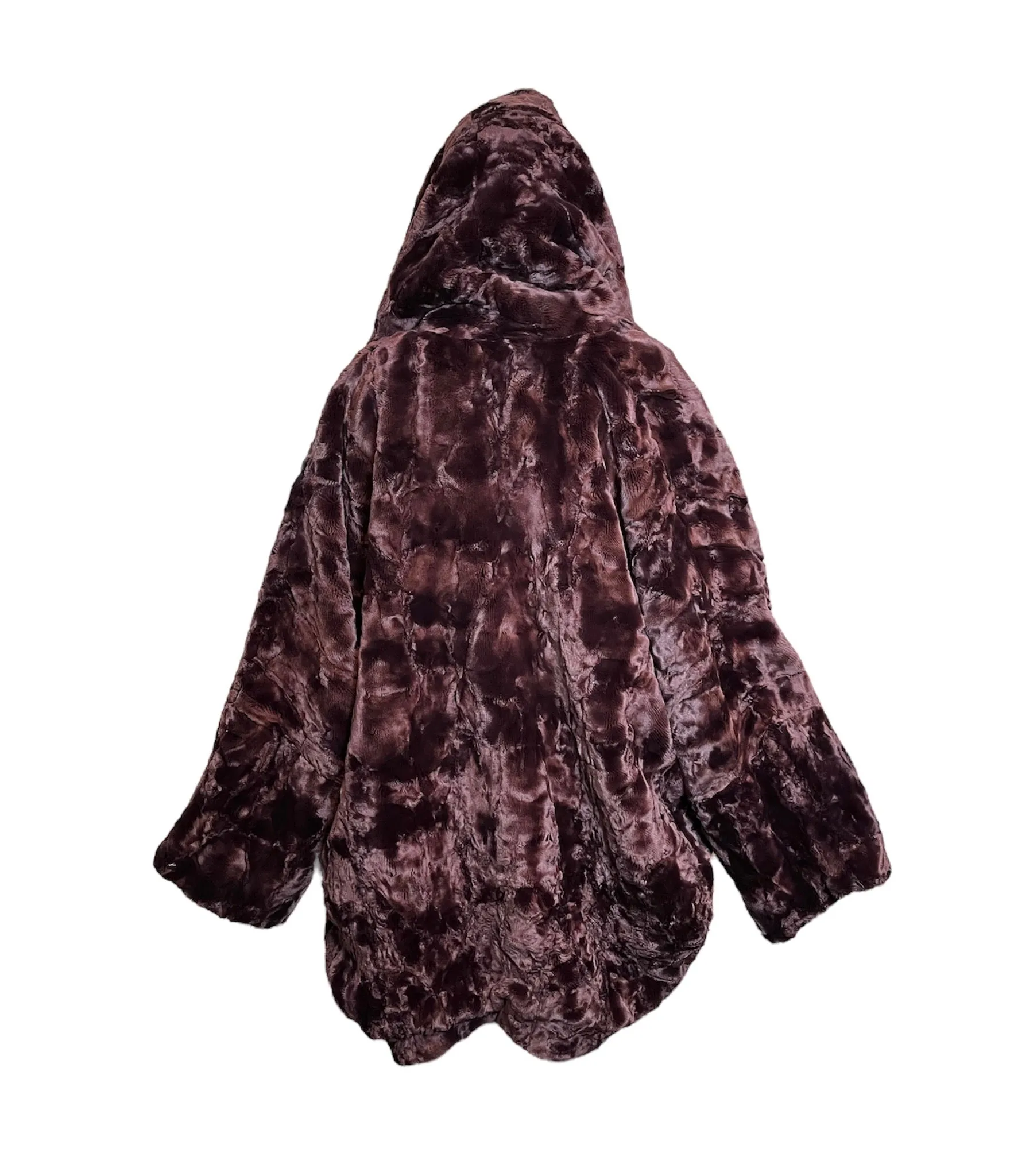 Burgundy Oversized  Plush  Faux Fur Coat with Convertible Shawl Collar/Hood