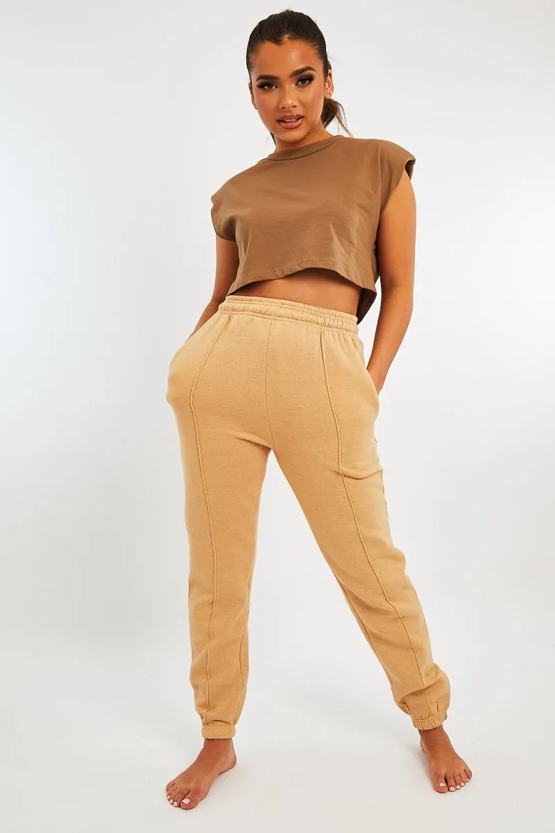 Camel Front Piping Joggers - Jordyn