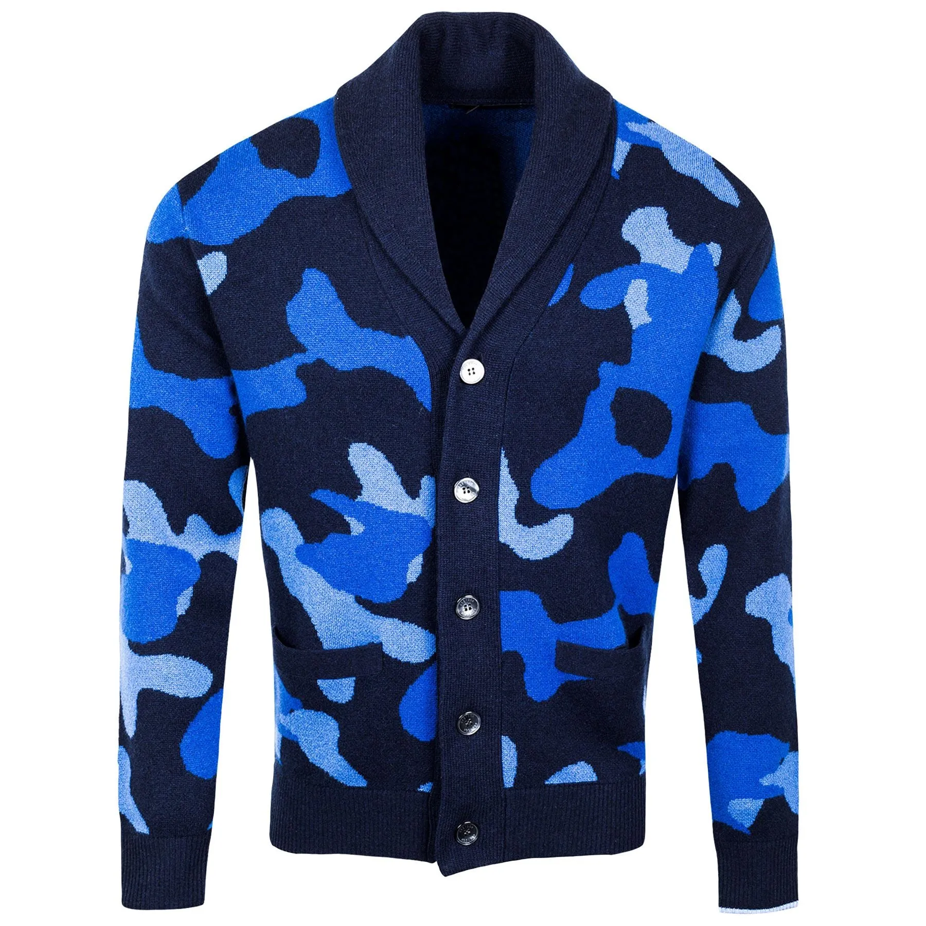 Camo Shawl Cardigan Maltese Blue - AW22