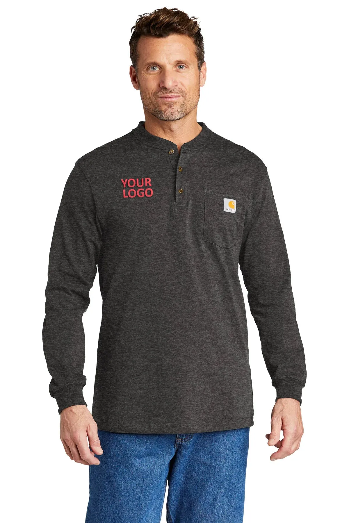 Carhartt Long Sleeve Henley Custom T-Shirts, Carbon Heather