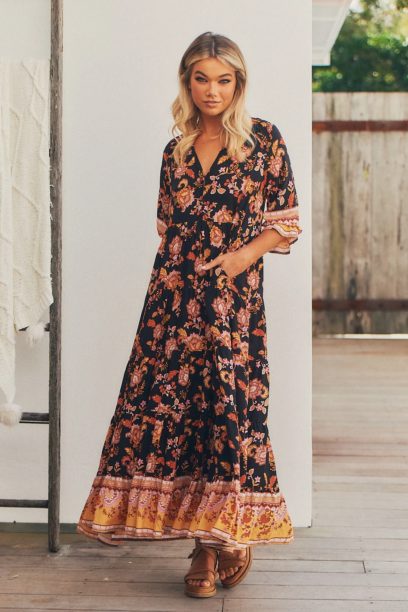 Carmella Maxi Dress - Black/Orange/Pink