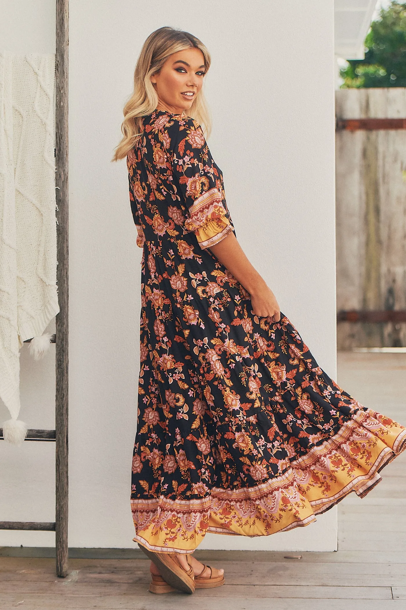 Carmella Maxi Dress - Black/Orange/Pink