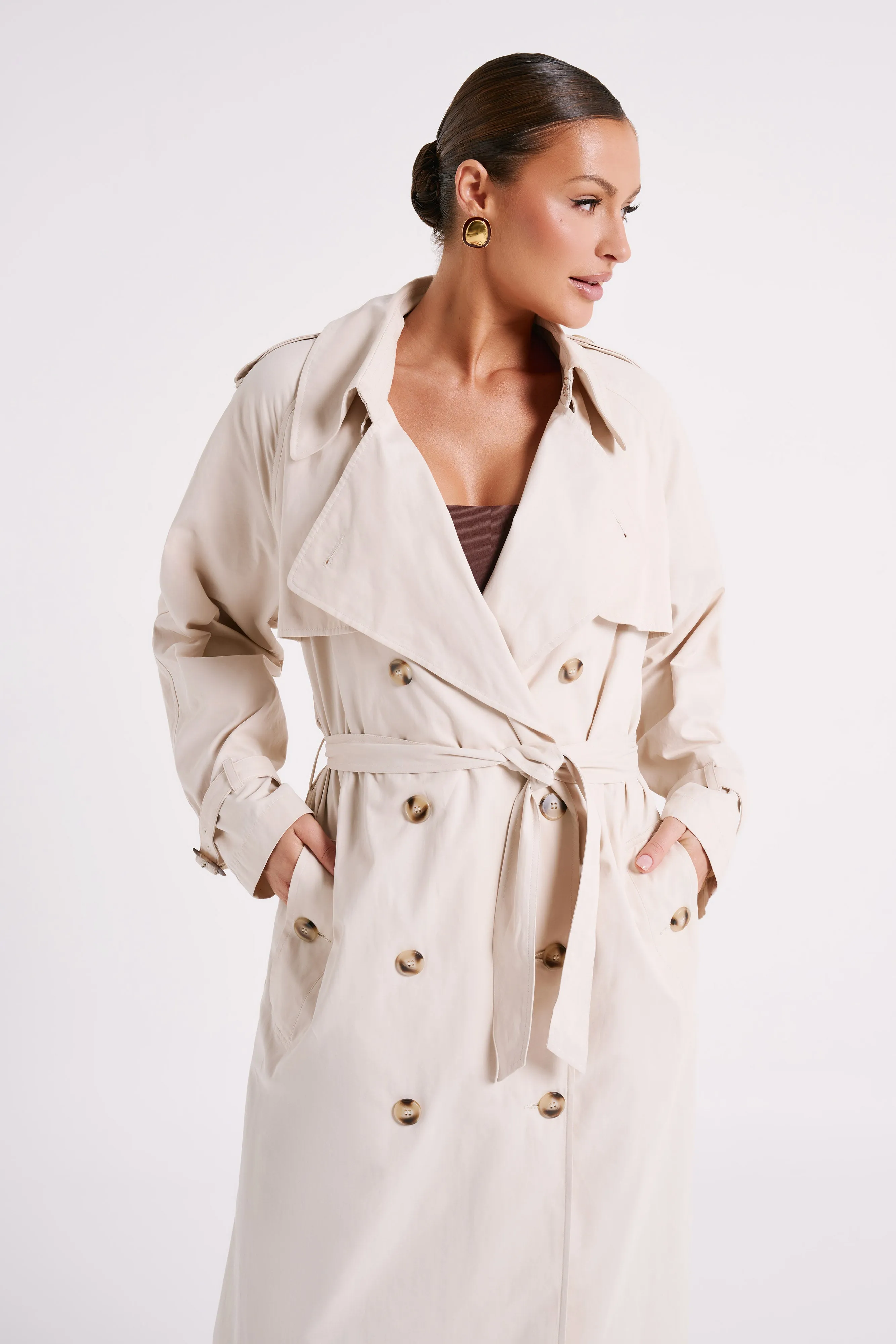 Channing Trench Coat With Belt - Cream