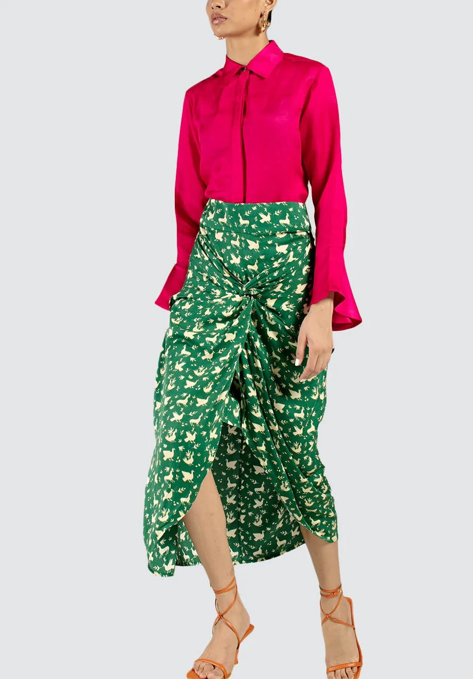 Chidiya Draped Skirt | Green