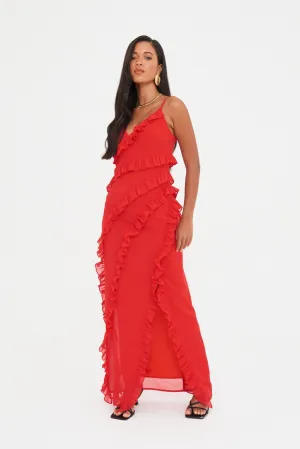 CHIFFON RUFFLE  MAXI DRESS