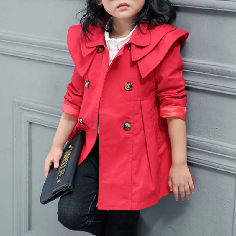 Children's Cute Spring and Autumn Lapel Long Sleeve Trench Coat