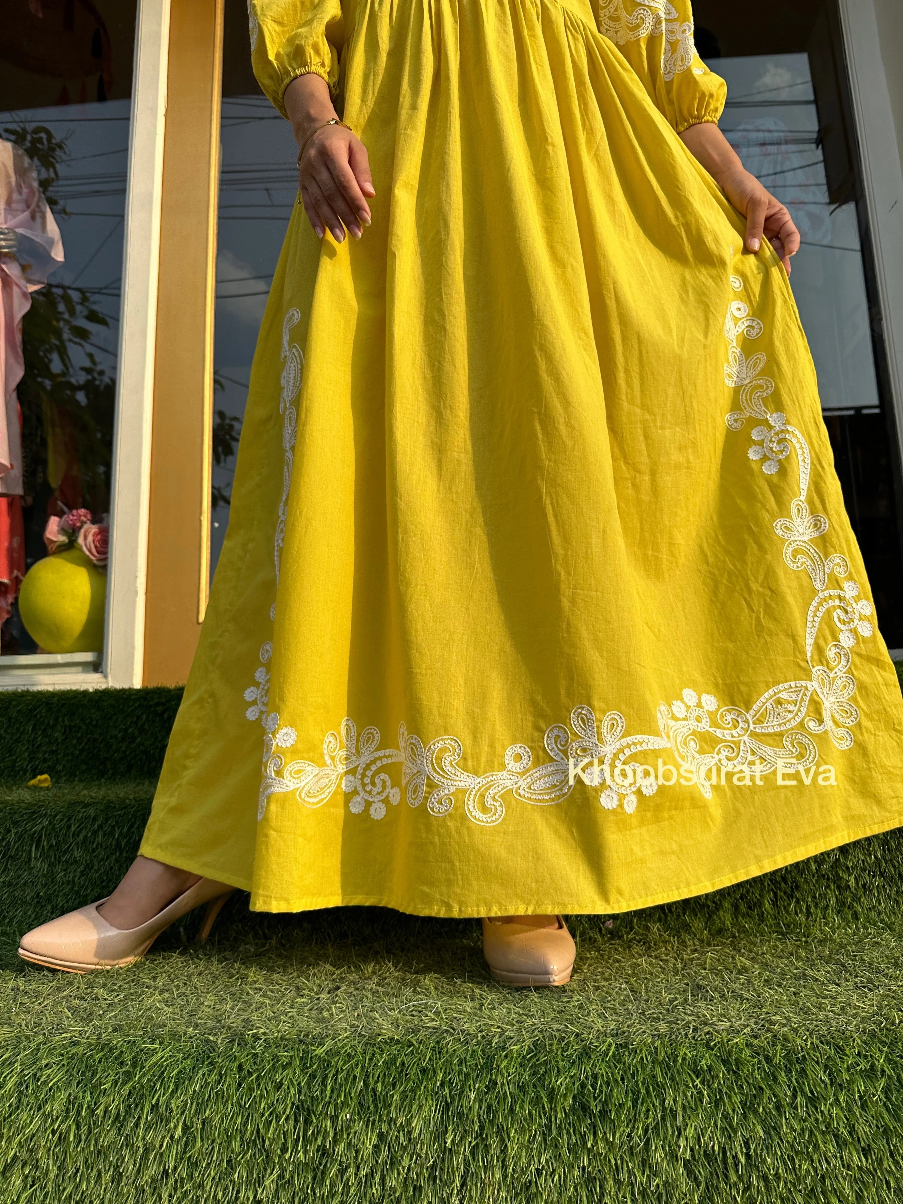 Citrus Swirl Yellow Maxi Dress