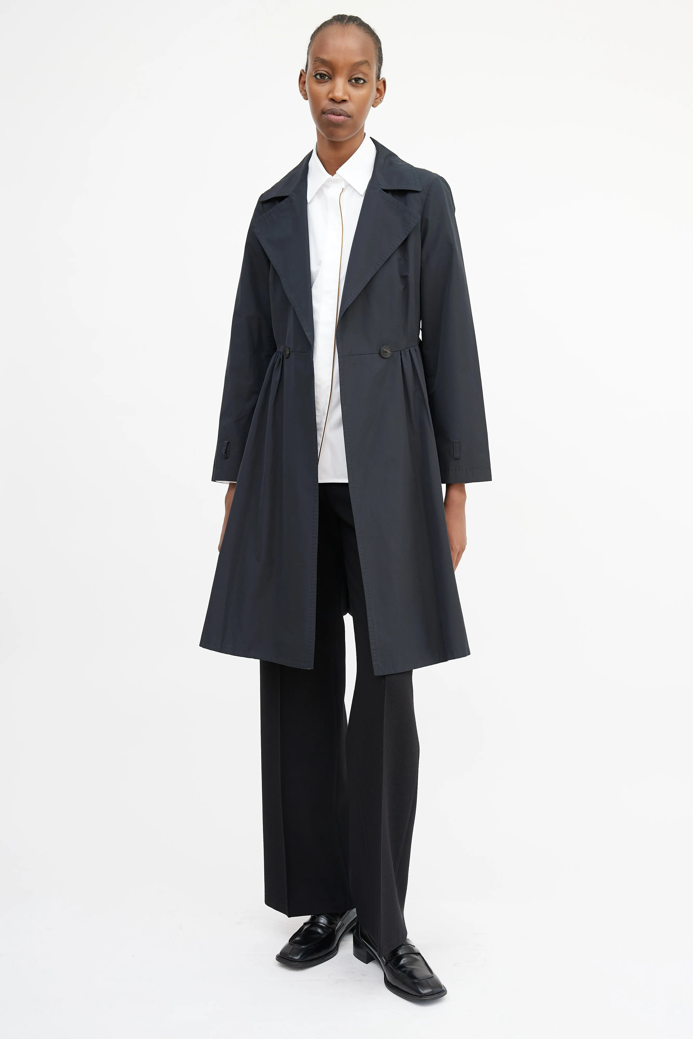 City Black Pleated Trench Coat