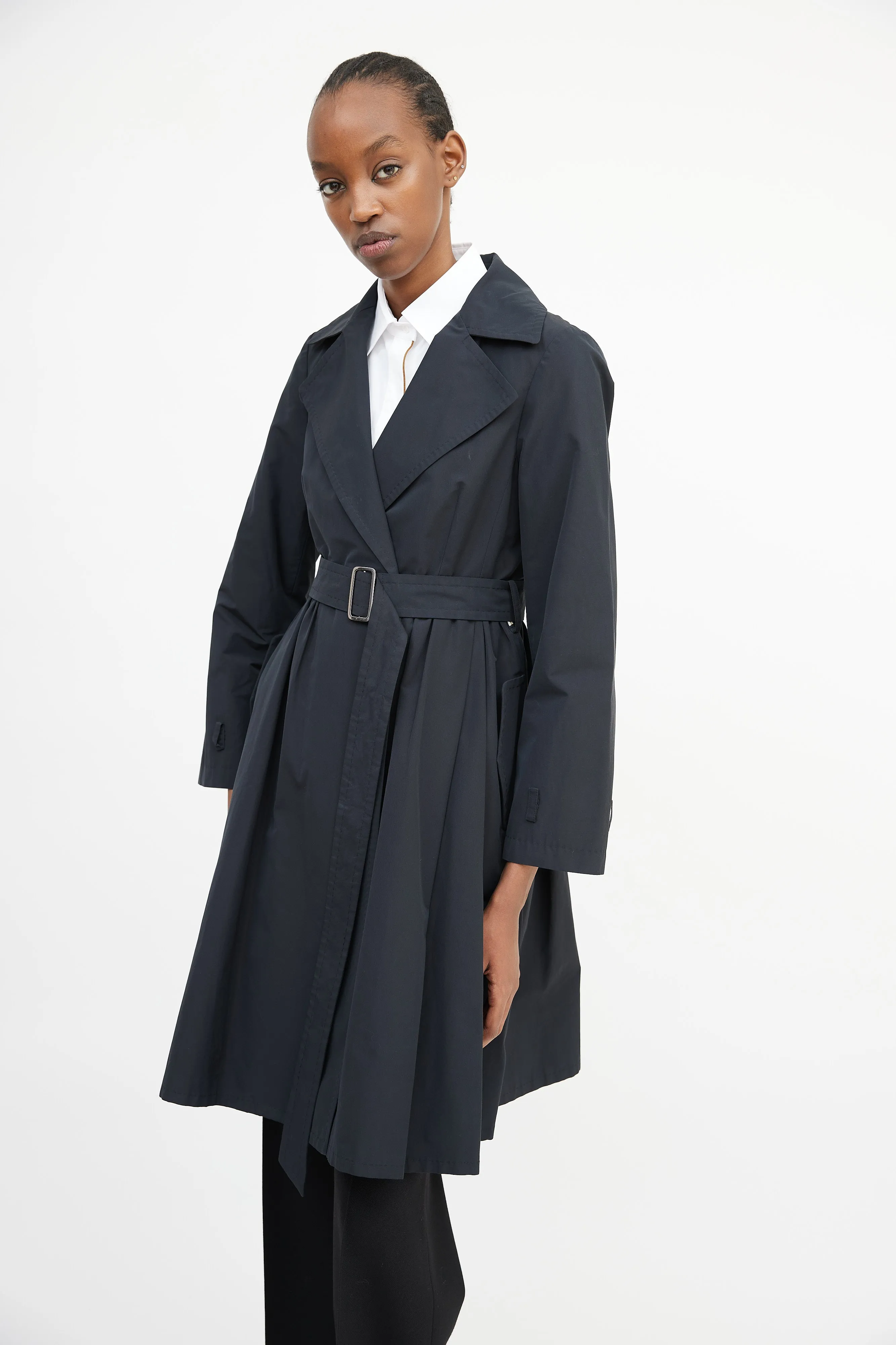 City Black Pleated Trench Coat