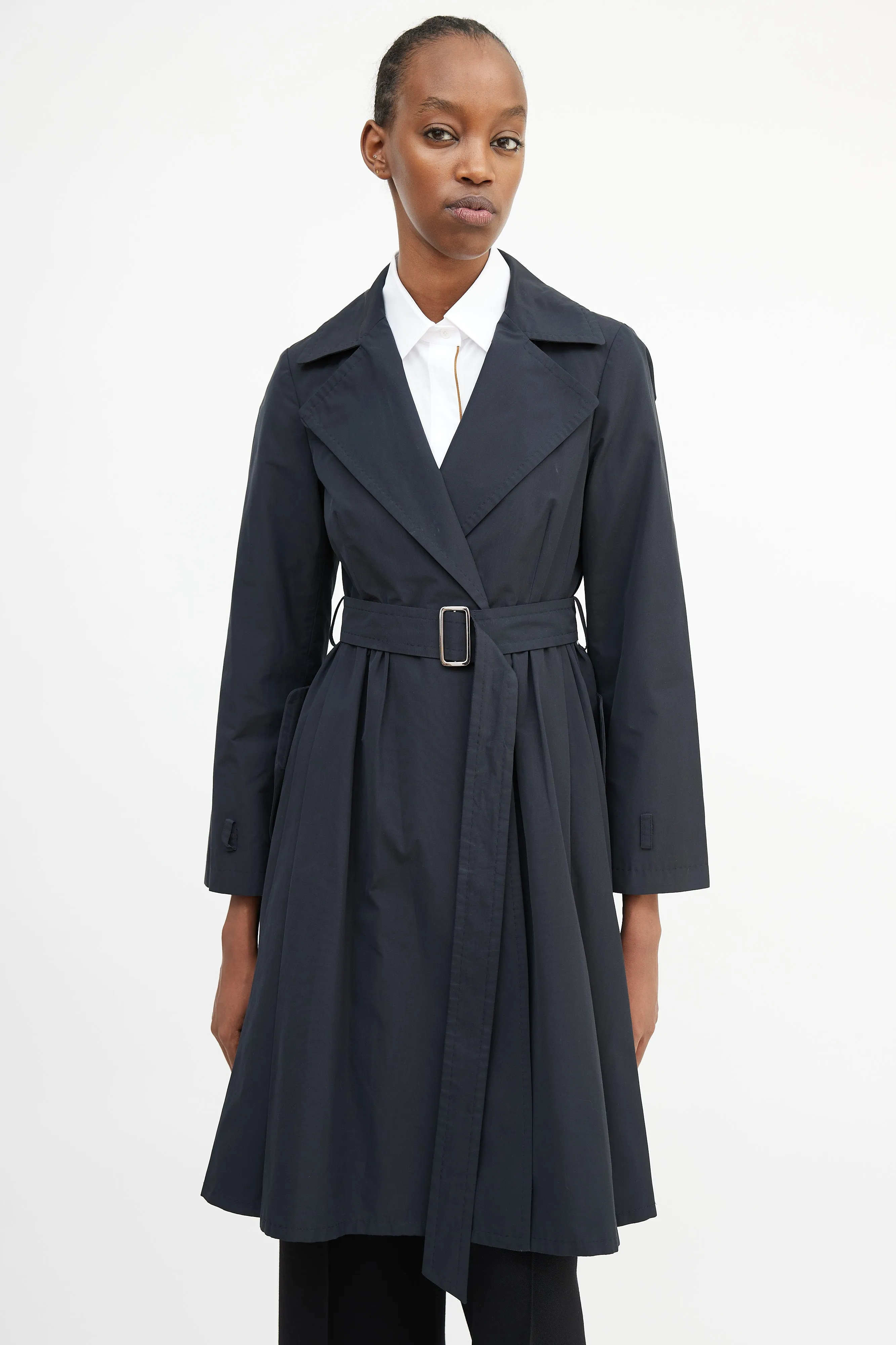 City Black Pleated Trench Coat