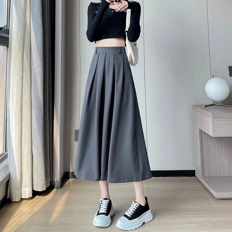 Classic Black High Waist Slim Women Midi Skirts Autumn Pure Color Basic Simple Casual Fashion 3-colors Female Suit Skirts