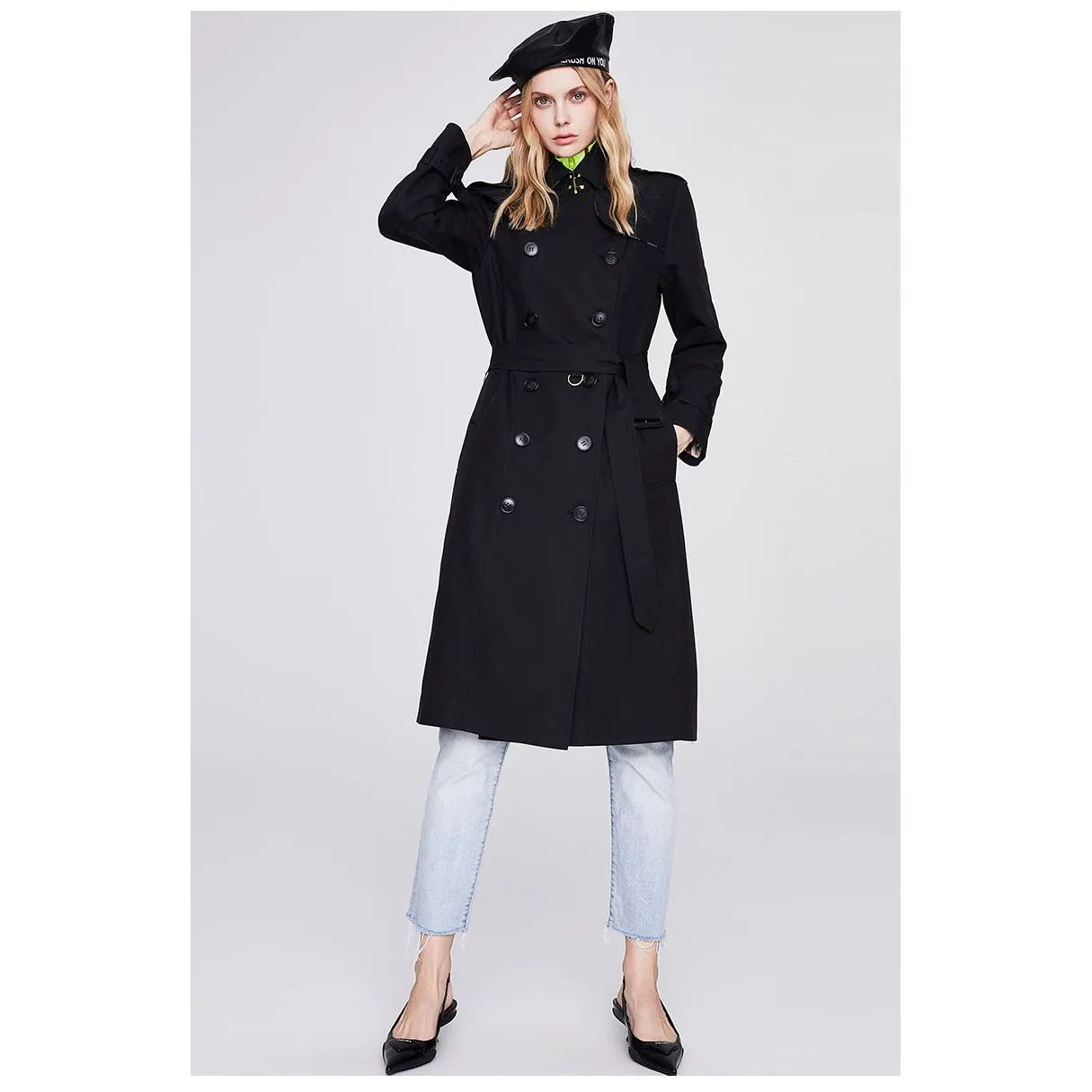 Classic Knee-Length Double Breasted Trench Coat