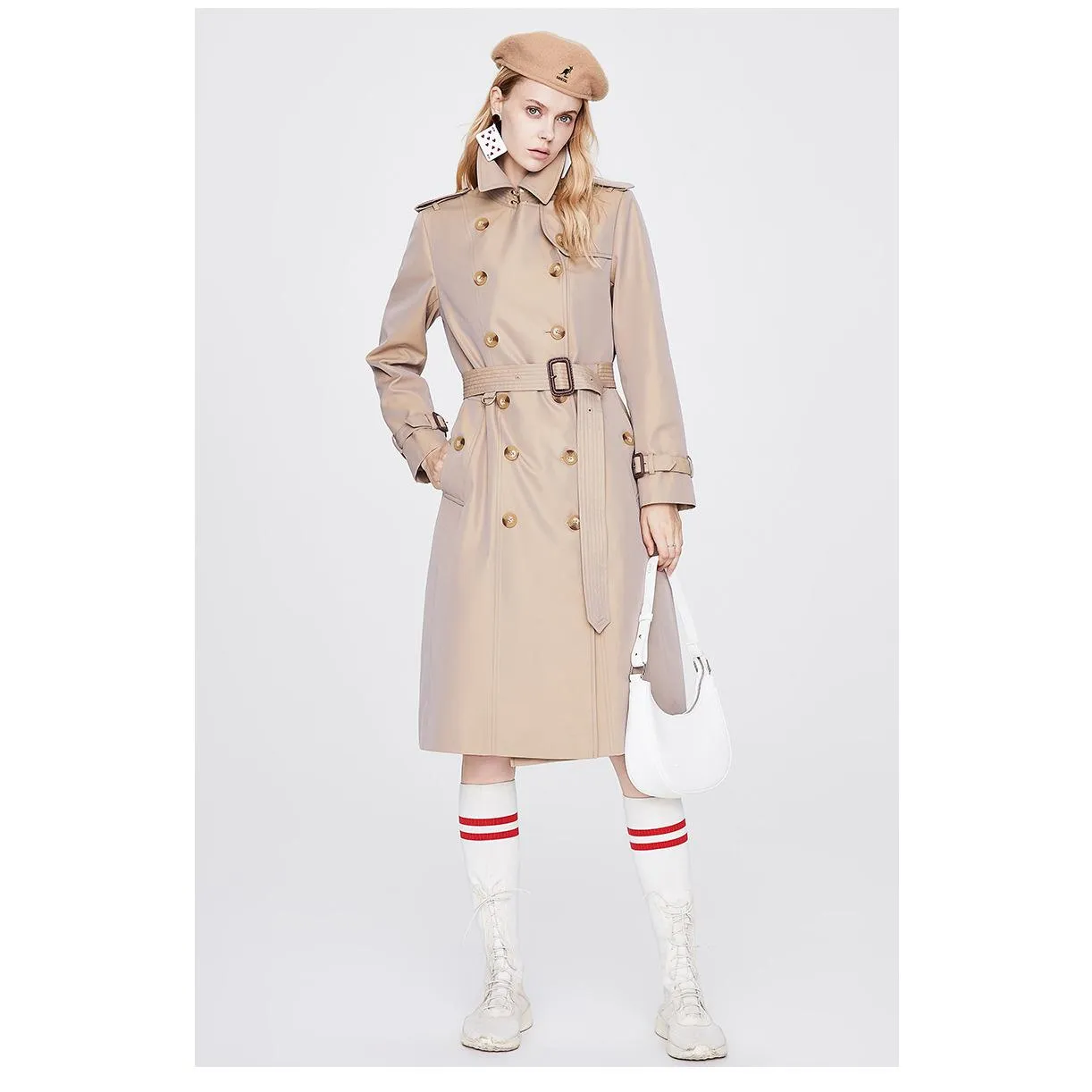 Classic Knee-Length Double Breasted Trench Coat