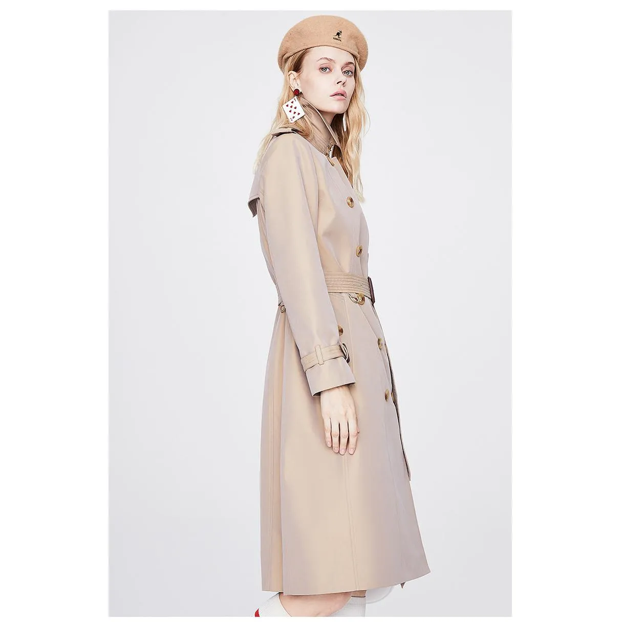 Classic Knee-Length Double Breasted Trench Coat