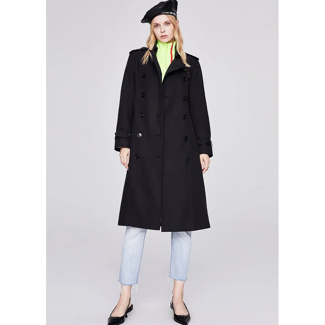 Classic Knee-Length Double Breasted Trench Coat