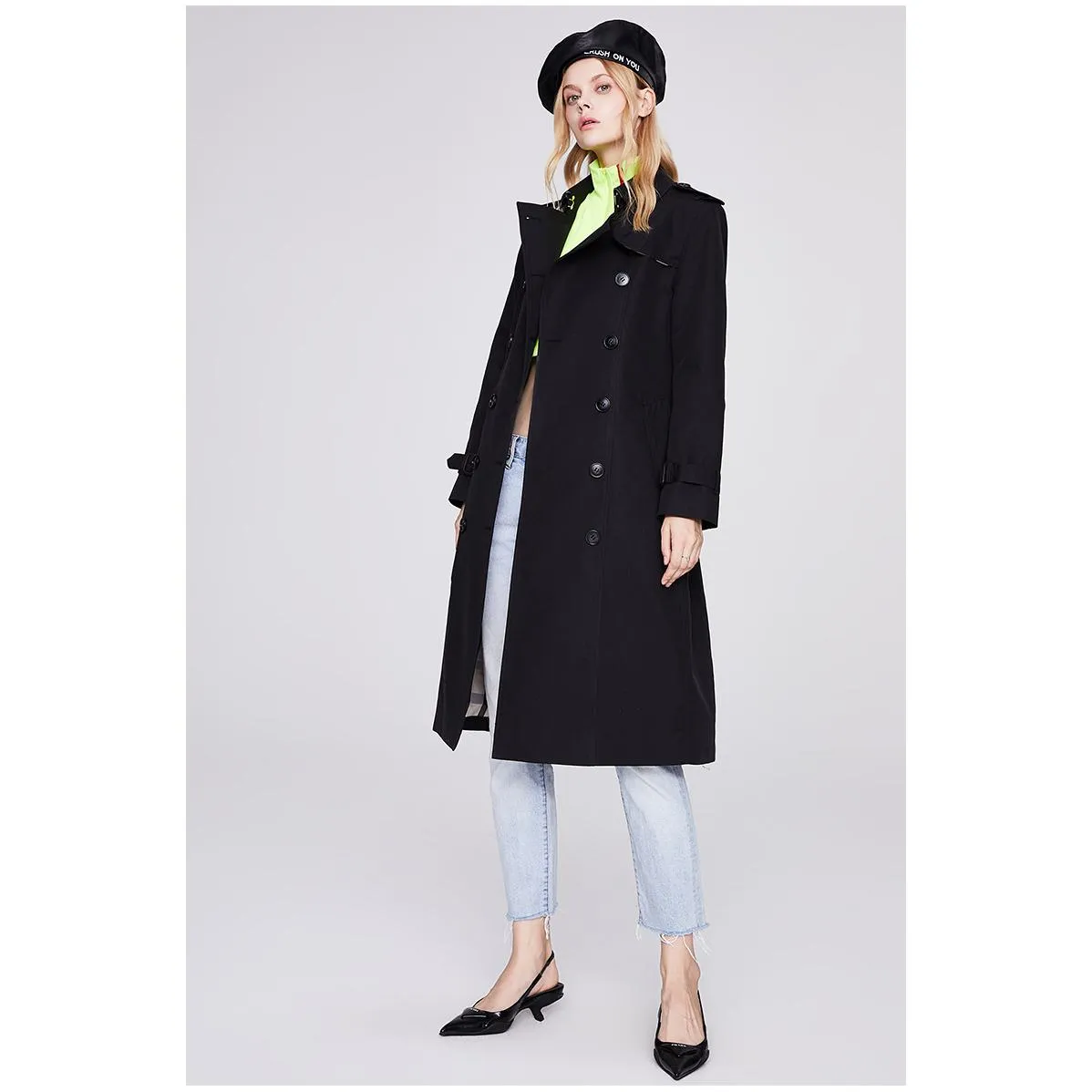 Classic Knee-Length Double Breasted Trench Coat